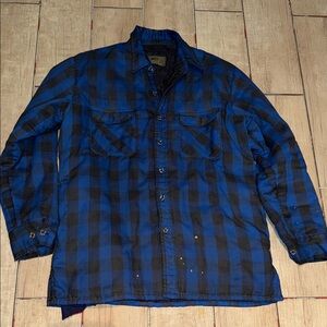 Casual Blue and Black Plaid Men's Shirt vintage branded lion flannel